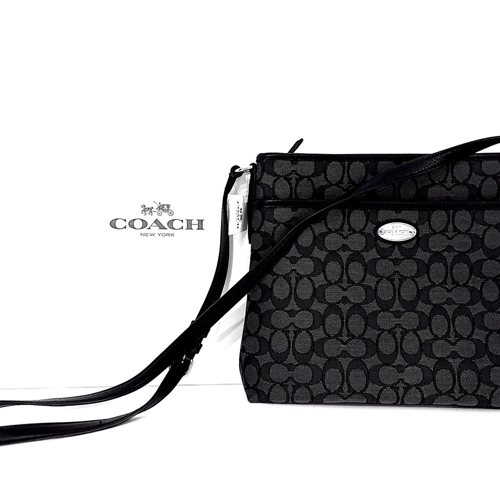 NWT Coach Crossbody Black Signature Canvas Rowan file bag